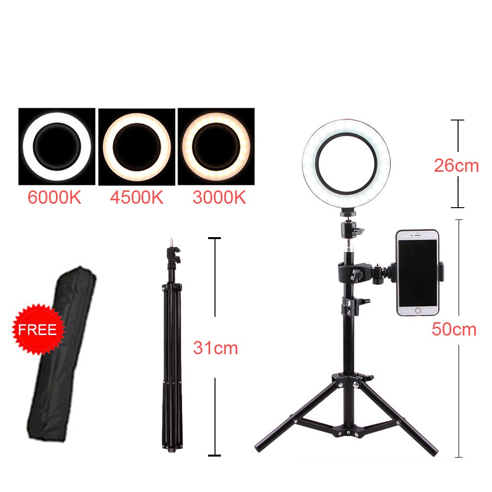 LEDGLE USB LED Floor Lamp Phone Dimmable lampara 16CM 26CM Ring Light High Tripod luminaria standing floor lamps for living room: 26cmRing50cmtripod