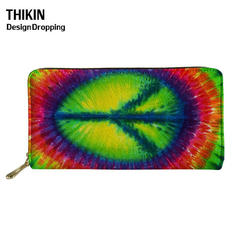 THIKIN Colorful Tie-dye Pattern Women Leather Wallet Ladies Travel Long Purse Phone Bag Daily Capacity Coin Bags: Dark Grey