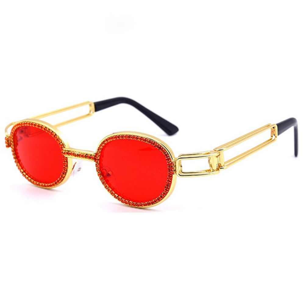 Gafas de rapero de diamante para hombre y mujer, anteojos de sol brillantes con montura de Metal para PC, A1: Rojo