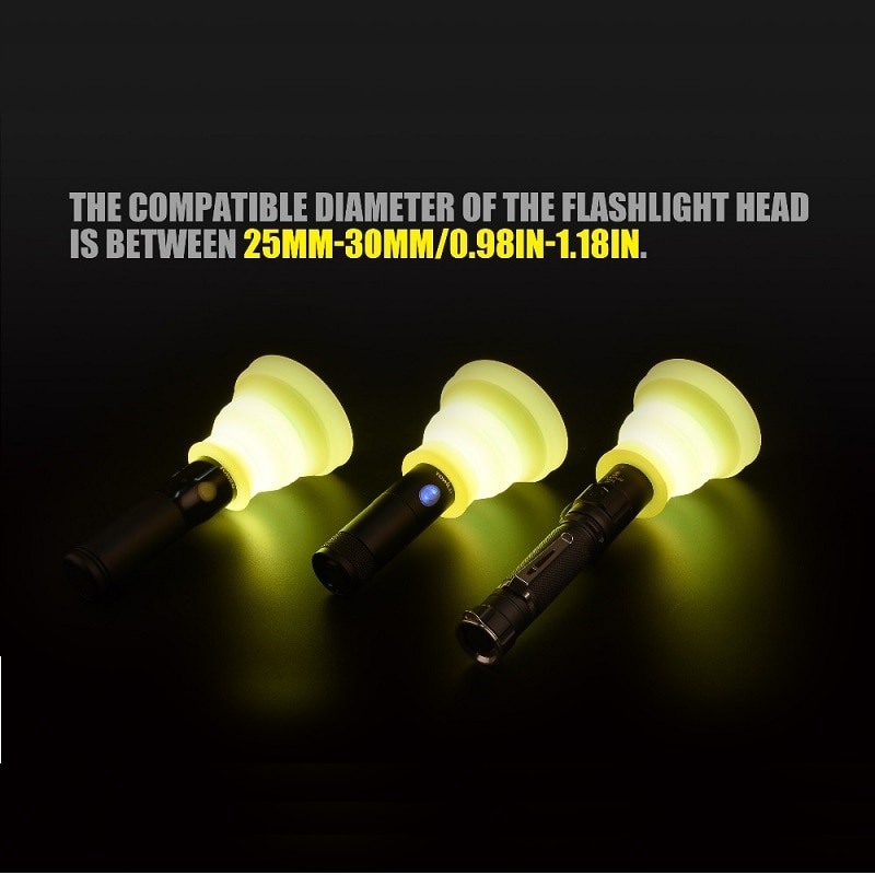 Flashlight diffuser compatible diameter is between 25mm-30mm