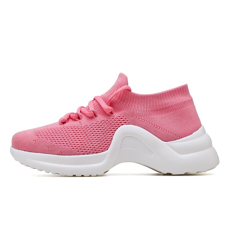 Pink Sport Shoes Women Summer Lace Up Ladies Tennis Shoes Female Breathable Woman Knit Sock Sneakers Tenis Feminino Damen Schuhe: Pink / 4