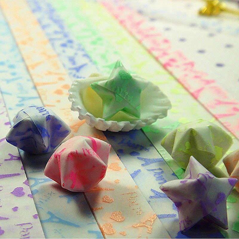 30pcs Luminous Lucky Star Folding Origami Paper Lucky Star Origami Paper Ribbon GXMA