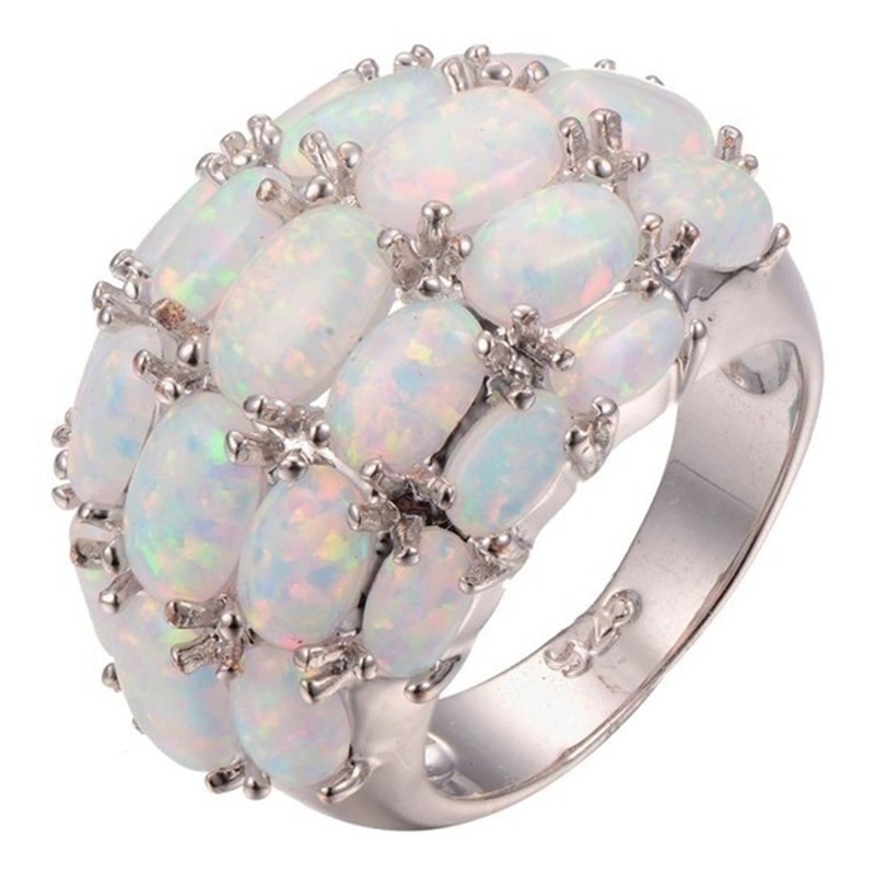 Vier Rij Wit Fire Opal Ringen Zilveren Kleur Bruiloft Engagement Minimalistische Bohemen Boho Sieraden Ringen Accessoires