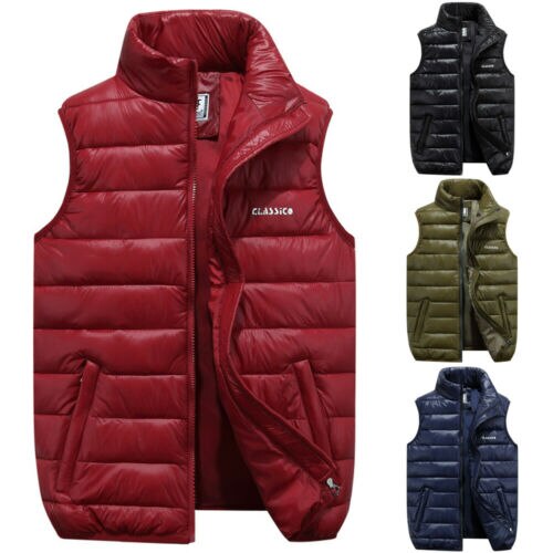 chaleco de invierno para hombres de sin mangas globo cálido prendas de vestir con cremallera chaqueta acolchada abrigo de talla grande L-3XL