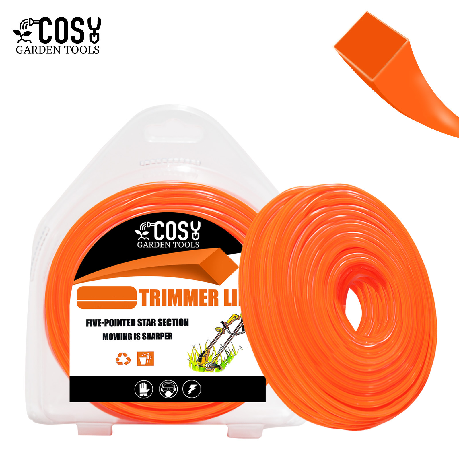COSY 1LB * 2.0/2.4/2.7/3.0mm Trimmer lijn Vierkant Hoog rendement Nylon Bosmaaier Lijn Grasmaaier Touw Tuinen Maaier Mes Reel: Oranje