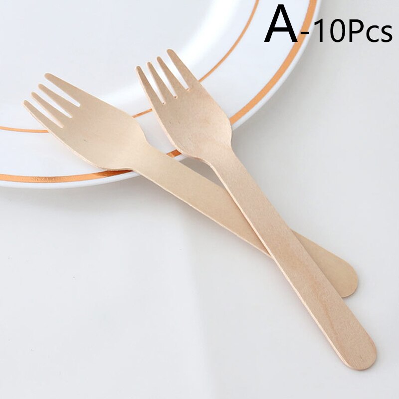 10 sztuk/paczka bambusowe drewniane sztućce biodegradowalne noże widelce łyżki jednorazowe naczynia zestaw kuchnia jadalnia bar zastawa stołowa: A