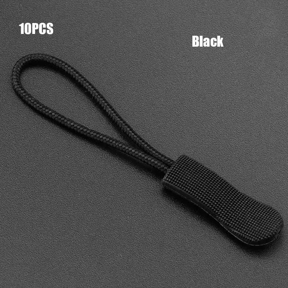 10PCS Zipper Pull Puller End Fit Rope Tag Fixer Zip Cord Tab Replacement Clip Broken Buckle Travel Bag for Sewing Clothes: Black