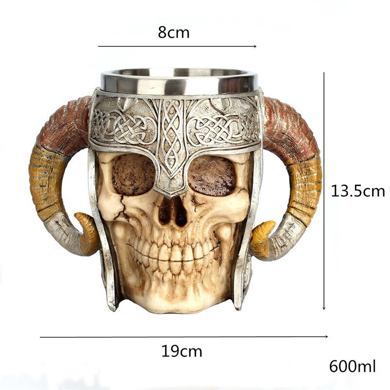 Halloween Mok Beker Retro Hars Roestvrij Staal Bier Mok Skull Knight Koffie Water Cup Viking Thee Mok Bar Decoratie: 600ml D
