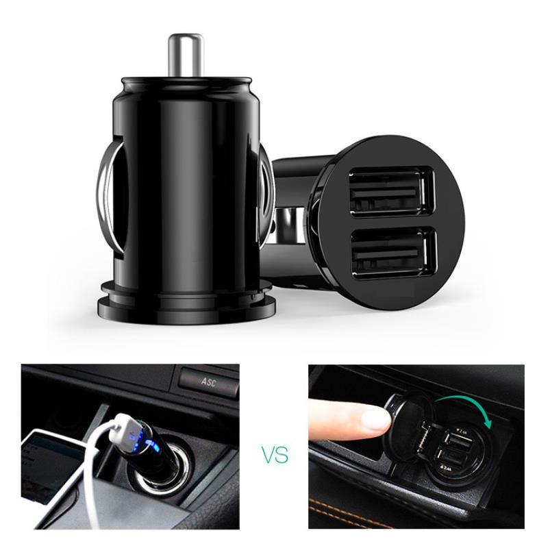 Mini adaptador de cargador de coche DC 12V 2.1A Dual 2 puertos USB adaptador de cargador de teléfono para el coche: Black