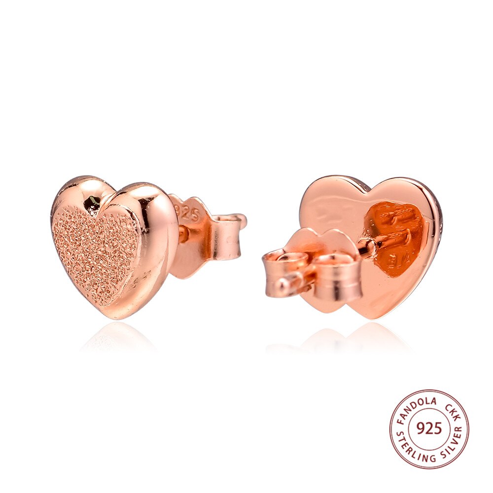 Authentieke 925 Sterling Zilver Rose Goud Matte Brilliance Harten Stud Oorbellen voor Vrouwen Wedding Earring Mode-sieraden brincos