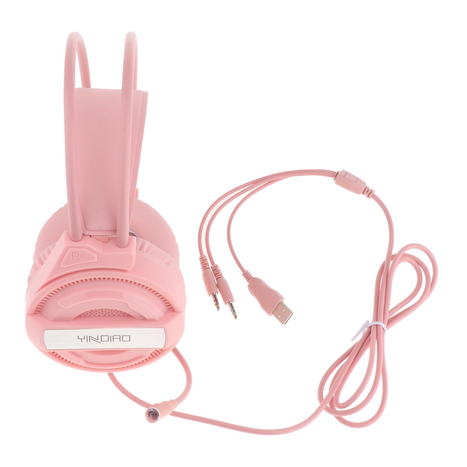 Pink Over Ear Gaming Headset Headphone 7.1 Sound Track with LED Light for Gamer