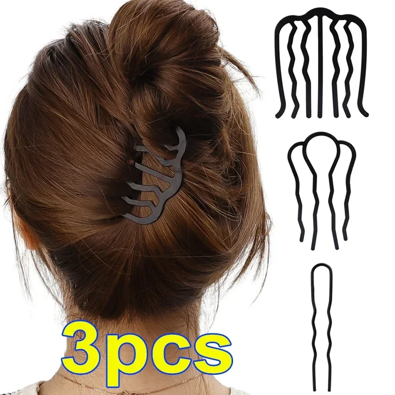 Pince à cheveux en métal noir pour femmes, 1 à 3 pièces, épingle à cheveux, peignes, chignon en désordre, peigne latéral, bâtons Updo, outil de coiffure: GRIS