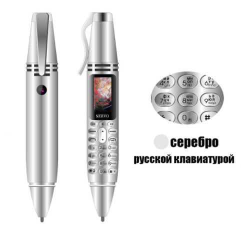 Tiny Screen Pen smallest mini Mobile phone Dual SIM Card Bluetooth Dialer Cellphone with Flashlight Recording Pen FM Radio: ADD 4GB TF CARD / Silver RussianButton