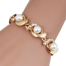 Leuke Imitatie Parel Armband Voor Vrouwen Mode Trendy Goud Zilver Kleur Chain Verstelbare Crystal Armband Legering sieraden