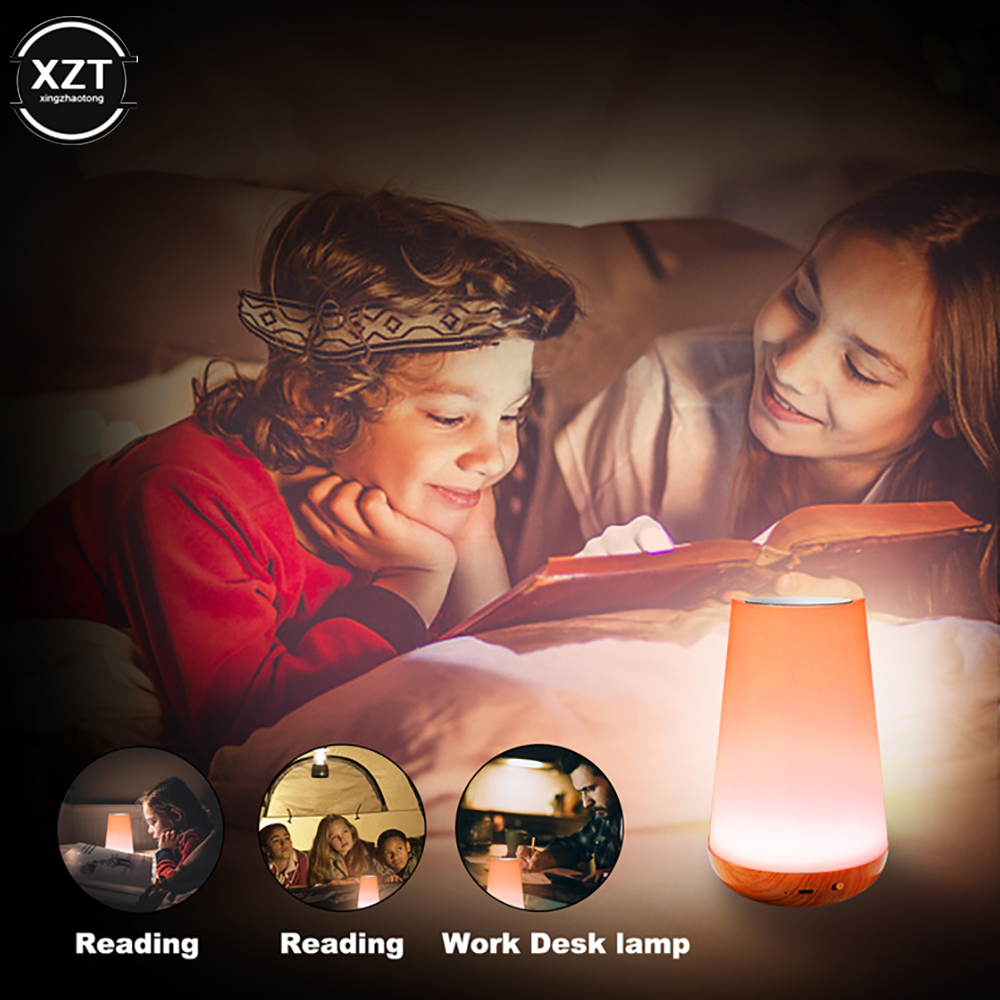 Luz Noturna RGB Portátil com Controle Remoto, 7 Mudanças de Cor, Regulável, Toque, Mesa, Lâmpadas de Cabeceira, USB Recarregável