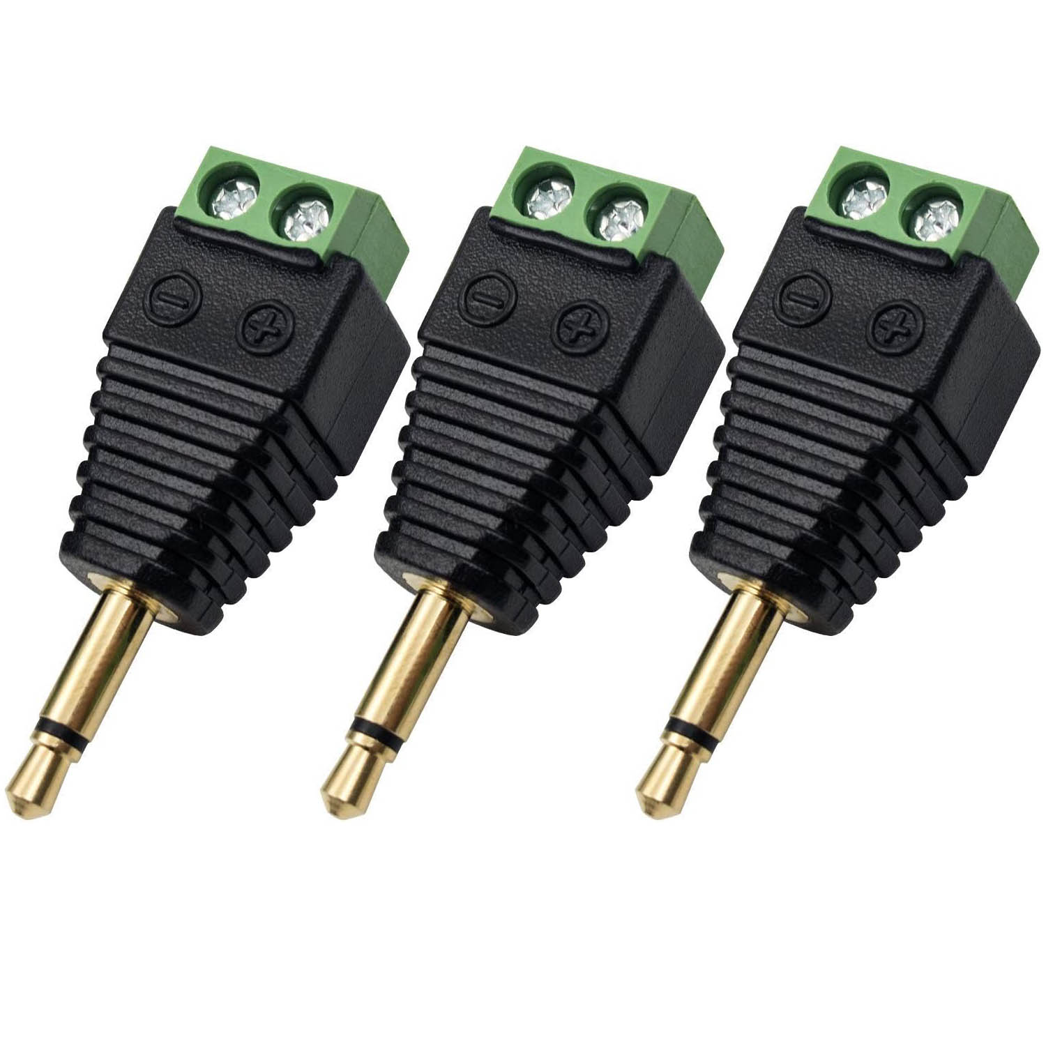 3pcs Adapter Converter 3.5mm 1/8" TS Mono Male Plug To 2 Pin AV Screw Video AV AUX Balun Speaker Wire Screw Terminal Solderless