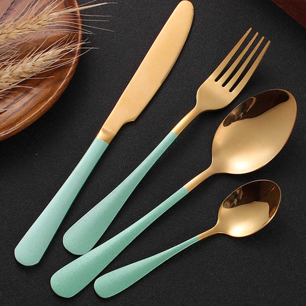 Gold Cutlery Set Stainless Steel Cutlery Western Dinnerware Set Kitchen Knives Spoon Pink Set Steel Cutlery Set