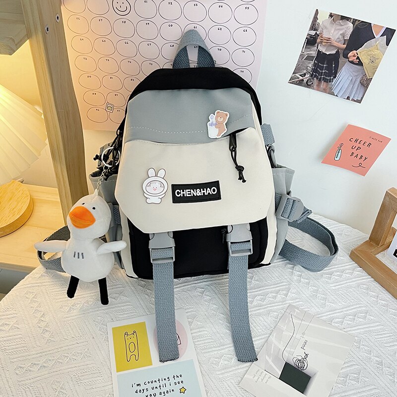 Zaino da donna piccolo zaino da scuola per ragazze impermeabile in nylon moda giapponese casual borsa da ragazza femminile mini: gray / Only Backpack