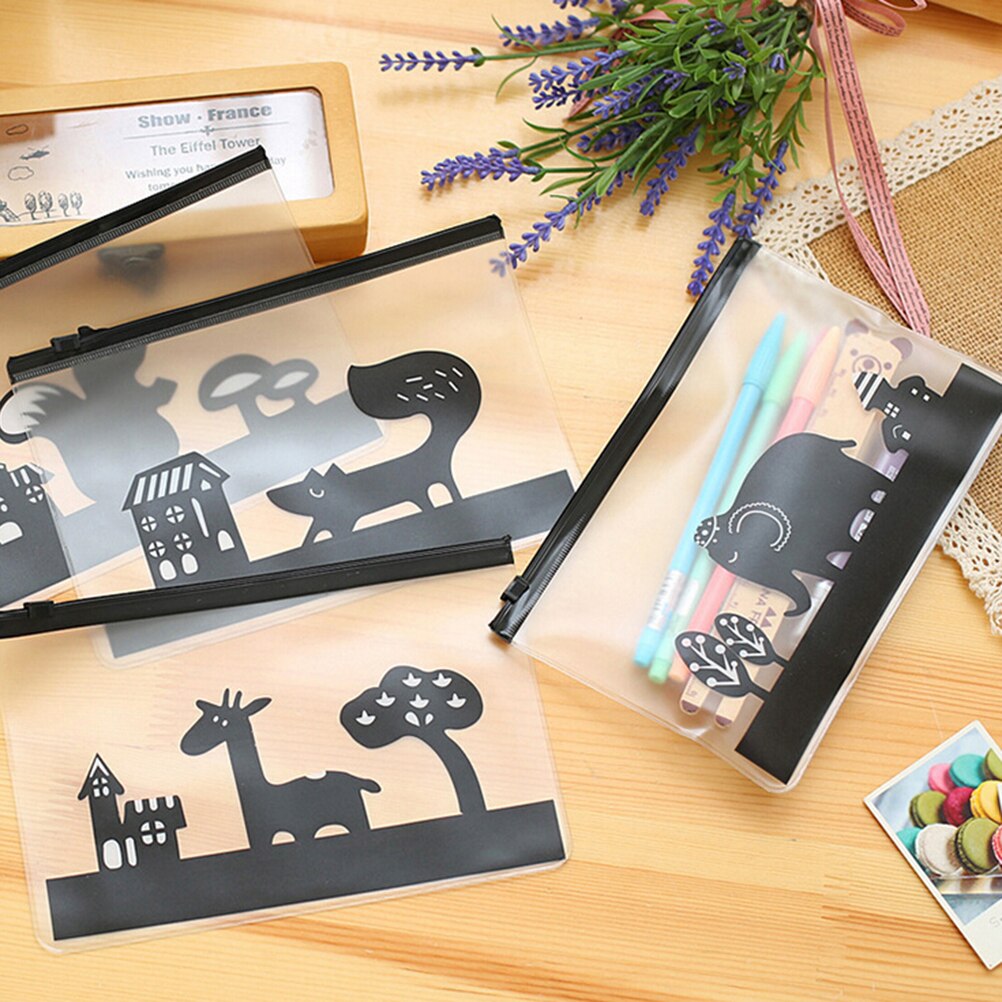 Doorzichtige schattige dieren pvc pennenzak etui opbergruimte schoolbenodigdheden creatieve schrijfwaren cosmetische koffer make-up telefoontas 4 kleuren