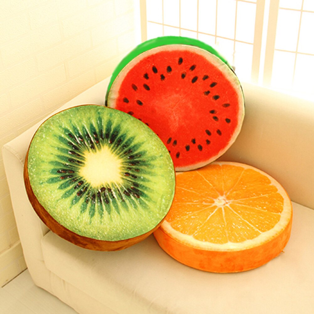Coume 8 Pcs 15.7 Inch Fruit Pillows Round Floor Cushions 3D Watermelon Kiwi Lemon Orange Decorative Stuffed Throw Pillows Chair Toy Seat Floor Seat Cushions For Kids Couch Sofa Classroom