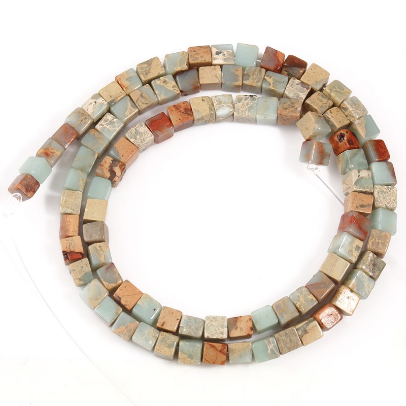 Naturstein, quadratisch, Meeressediment, kaiserliche Jaspis, Türkise, 4 x 4 mm, Würfel, verlieren Distanzperlen für Schmuckherstellung, DIY-Armbinde, 38,1 cm: Gelb