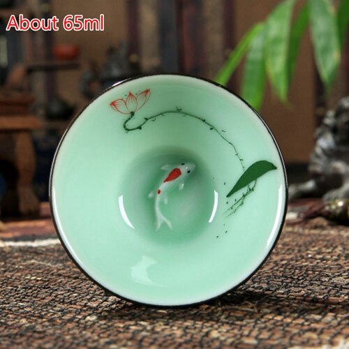 Celadon Chinese Kung Fu Thee Set Lotus Pu'er Thee Cups handgeschilderde Keramische Reliëf Draak Pioen Karper goudvis Thee Kopjes: Hat Lotus Cup No 2