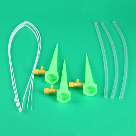 Gran botella de coque utiliza Kits de auto riego ajustables maceta de plástico riego automático por goteo de agua pico pila de cono: 3 Pcs Green Sets