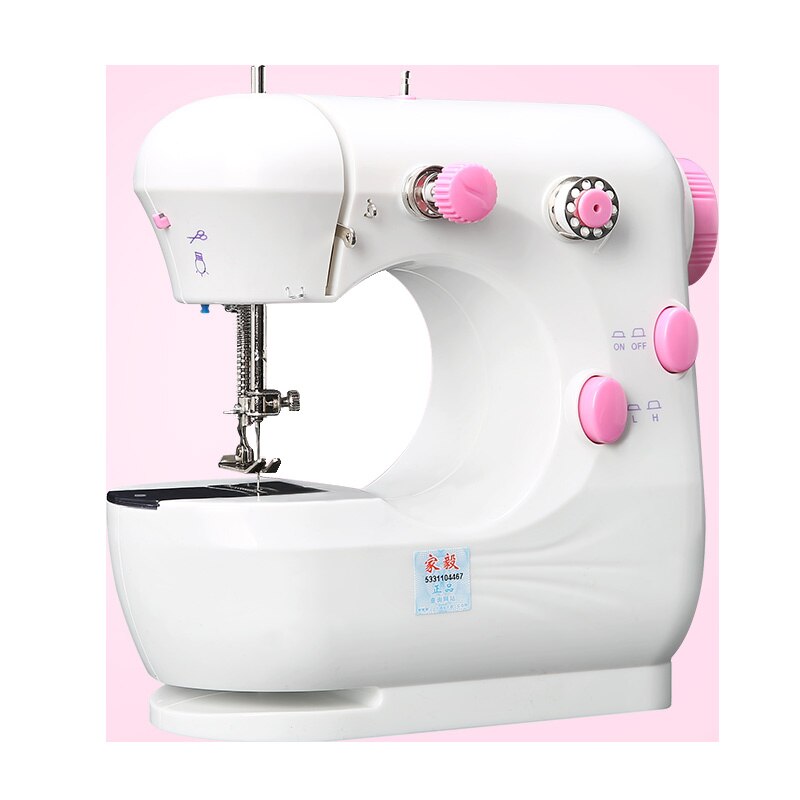 220V EU Plug Multifunctional Electric Mini Sewing Machine With Light And English Manual For Household DIY Apparel Fabric Sewing: White Clouds pink