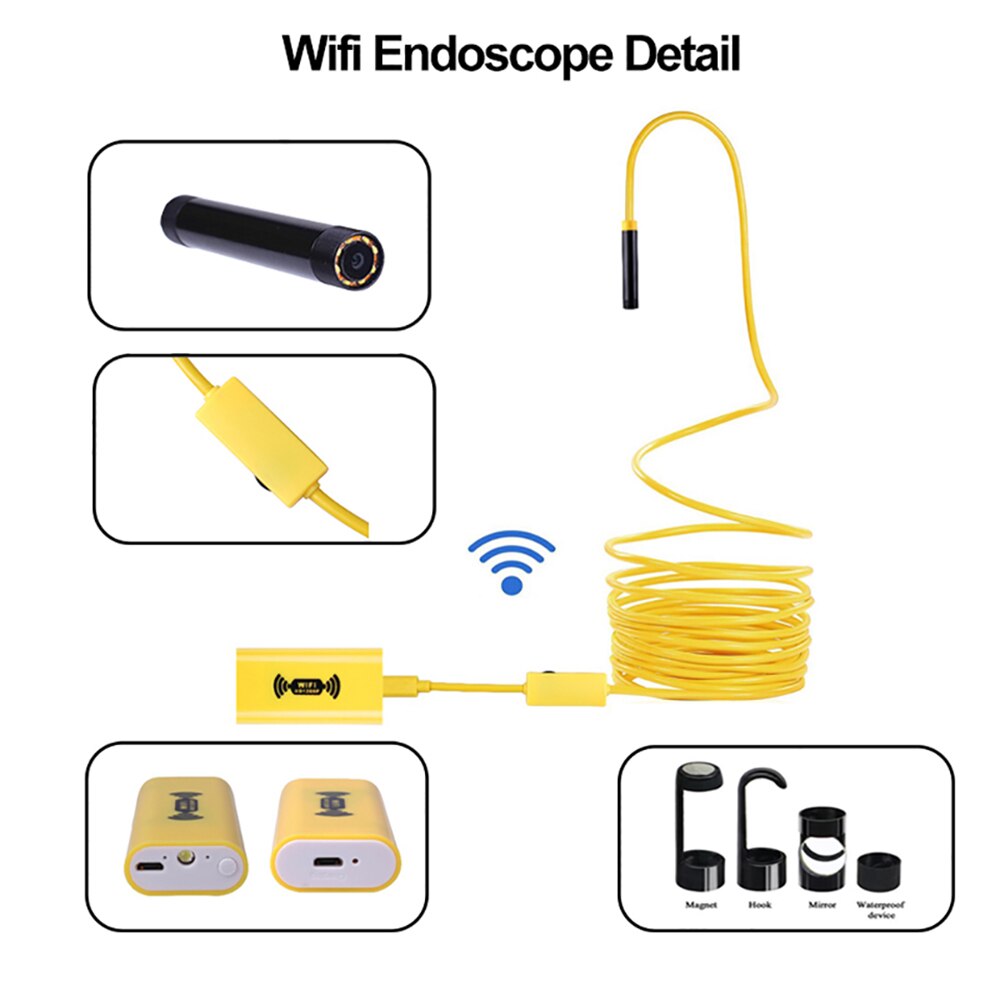 2M 5M 10M WIFI Endoscope Borescope for Android IOS Iphone Endoscope Mini Waterproof Camera 8MM Hard Cable Wireless USB Endoscope