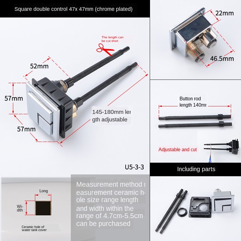 Toilet tank button oval toilet flush button double button toilet bowl toilet switch accessories: Square chrome platin