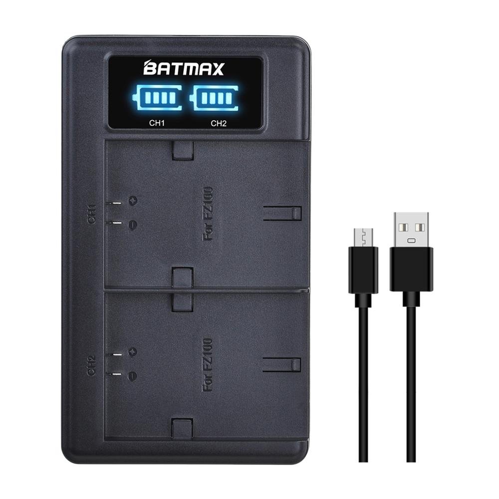 2 stk 2650 mah np  fz100 npfz 100 np-fz100 batteri + ledet dobbelt usb-oplader til sony alpha  a7 iii  a7r iii  a9 alpha 9 a7 r 3 a6600 kameraer: Oplader
