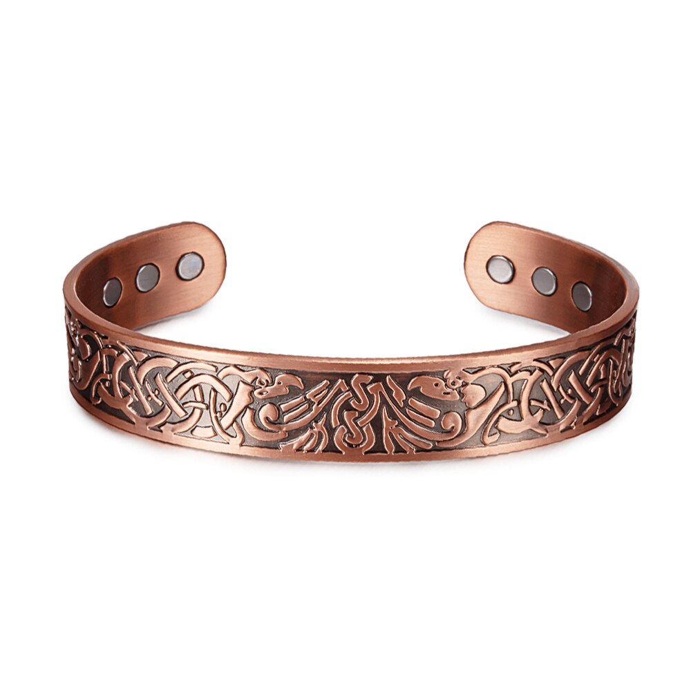 Viking Magnetische Puur Koperen Armband Mannelijke Vegvisir Verstelbare Energie Magnetische Armband Voordelen Polsband 15Mm Mannen Armbanden: viking