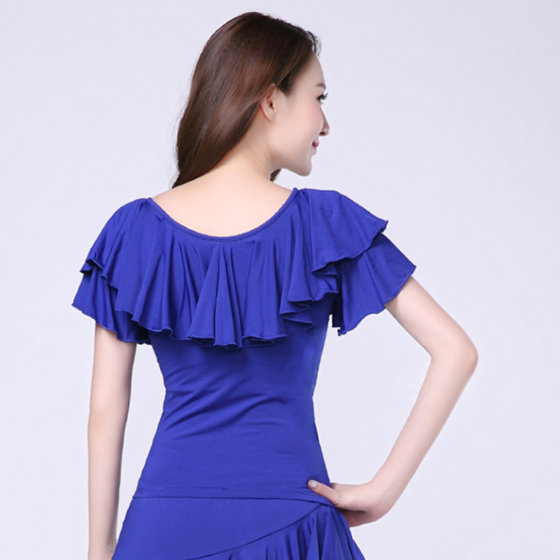 Latin Dance Ballroom Dansshirt Activewear Top Ruches Pure Kleur Dames Performance Korte Mouw Melkvezel Blouse Kleding