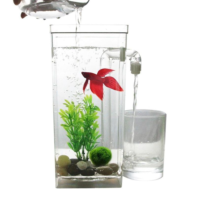 Ledet mini akvarium akvarium selvrensende akvarium skål praktisk skrivebord akvarium til kontor hjem dekoration kæledyr tilbehør: Default Title
