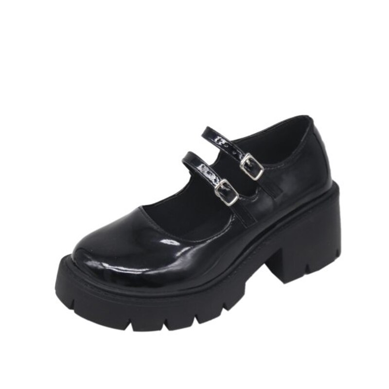 Women Pump Ladies Mid Heel Patent Leather High Heel Shoes Female Platform Shoes Woman Mujer Waterproof Buckle: Bright light / 5