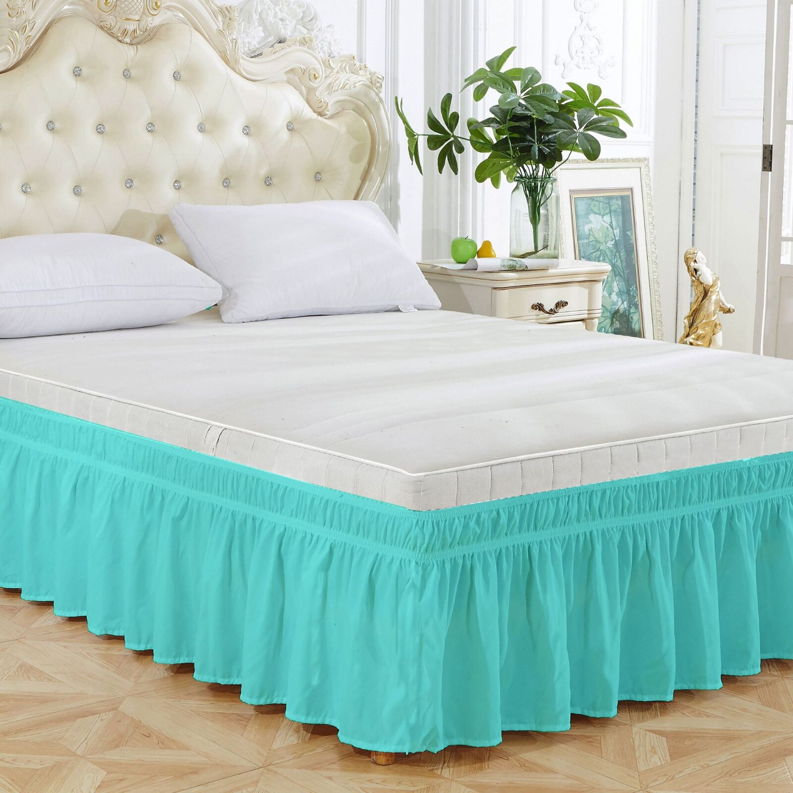 Hotel Ruffles Single Bed Skirt Wrap Around Elastic Resistant With Adjustable Elastic Belt For Home Decor Supplies Home Textile: Light blue