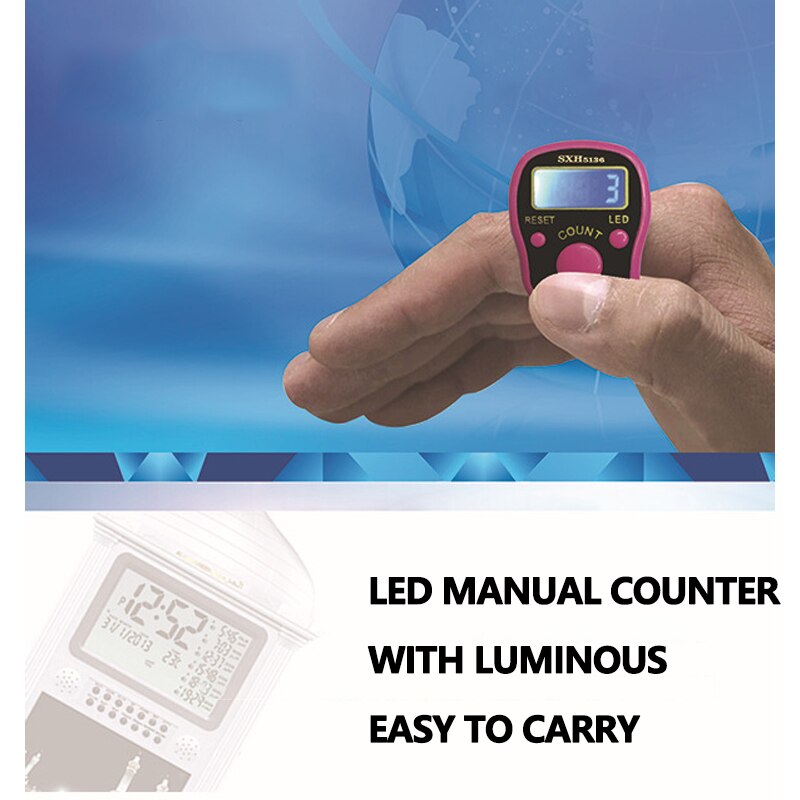 Mini Stitch Marker Row Finger Counter LCD Electric Digital Display with LED Light LED Finger Counter