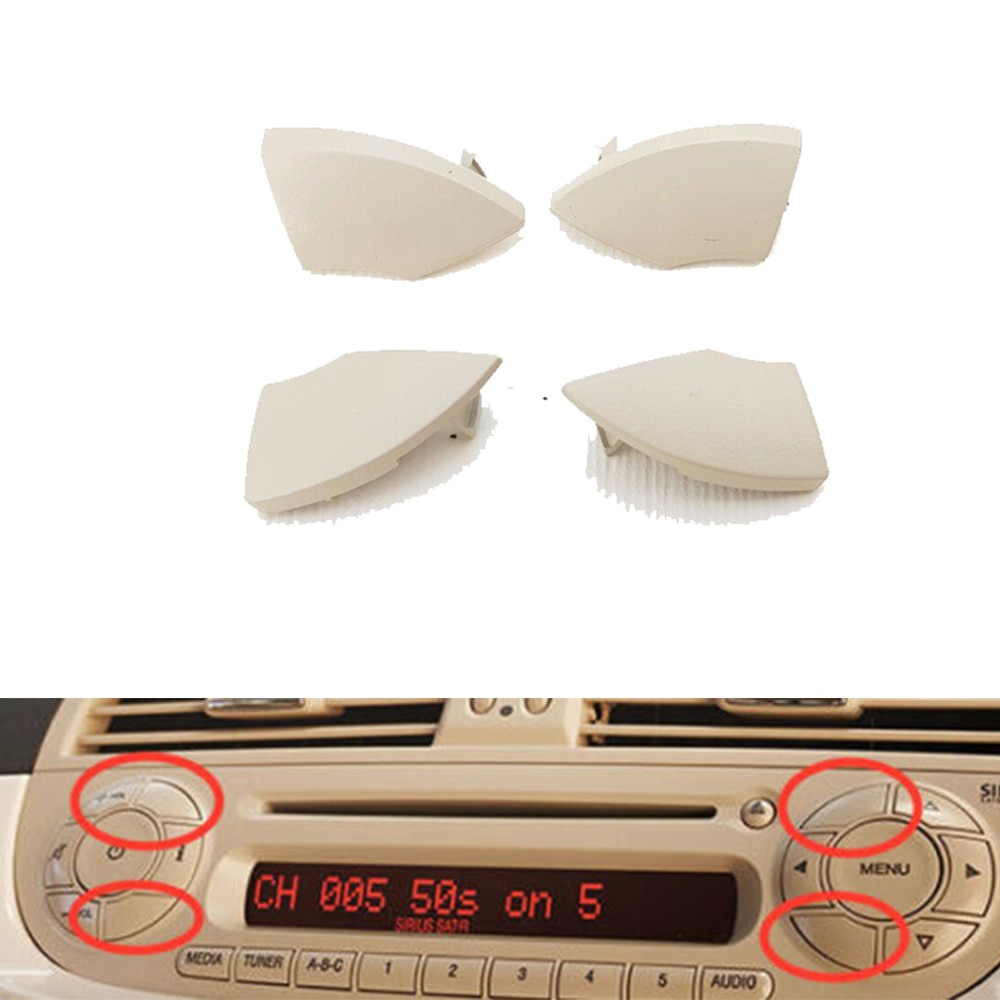 4pcs Car Accessories For Fiat 500 Radio Cd Button Buttons Ivory White Cream Trim Mould Cover Removal +