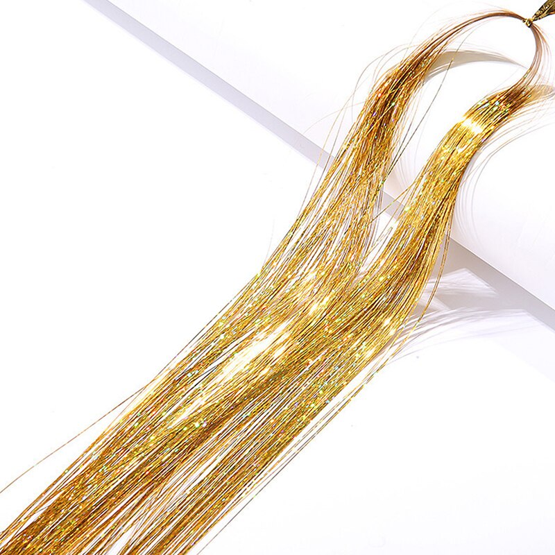 Extensions de cheveux en soie arc-en-ciel, 1 sac, guirlandes scintillantes, accessoires de fête pour filles, couvre-chef de tressage: E