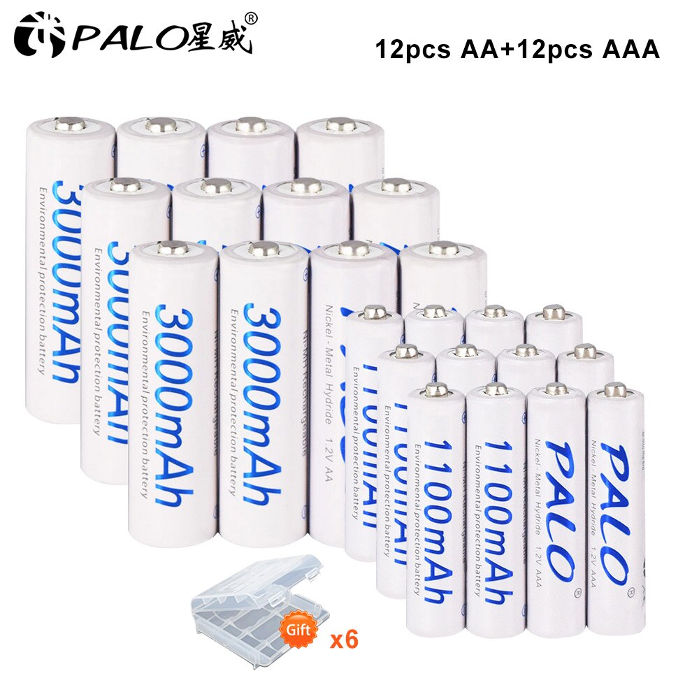 4 Stuks 3000 Mah 1.2 V Aa Oplaadbare Batterijen Lage Ontlading Hoge Capaciteit + 4 Stuks 1100 Mah 1.2 V aaa Oplaadbare Batterijen Met Doos: 12 AA 12 AAA