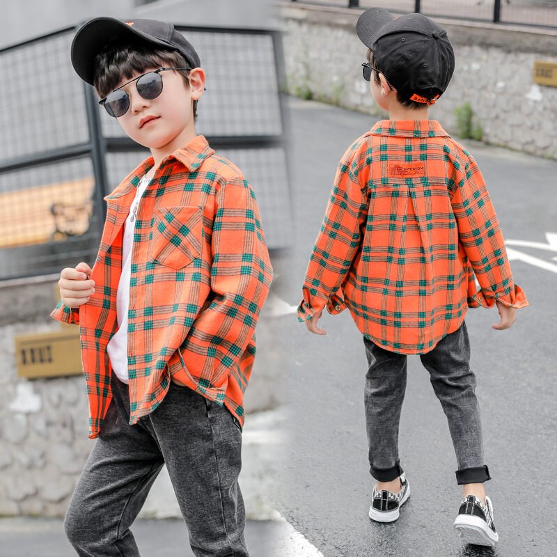 Camisa a cuadros para niños, coreana, camisas de algodón de manga larga para adolescentes, 3, 4, 5, 6, 7, 8, 9, 10, 11, 12, 13, 14