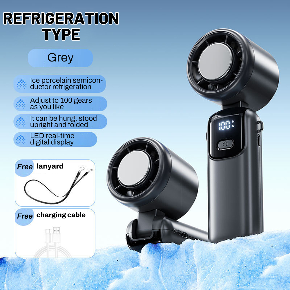 S17 Handheld Ice Fan Semiconductor Folding Ice Cooling Fan 100-Gear Adjustable LED Digital Display Travel Portable USB Mini Fan