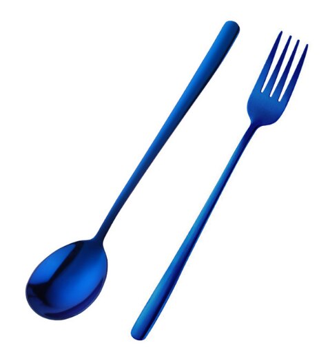 2 Teile/satz Gold Dessert Löffel Gabel 18/0 Edelstahl Bunte Party Dessert Suppe Löffel Set Kreative Kuchen Werkzeug Geschirr: blue set