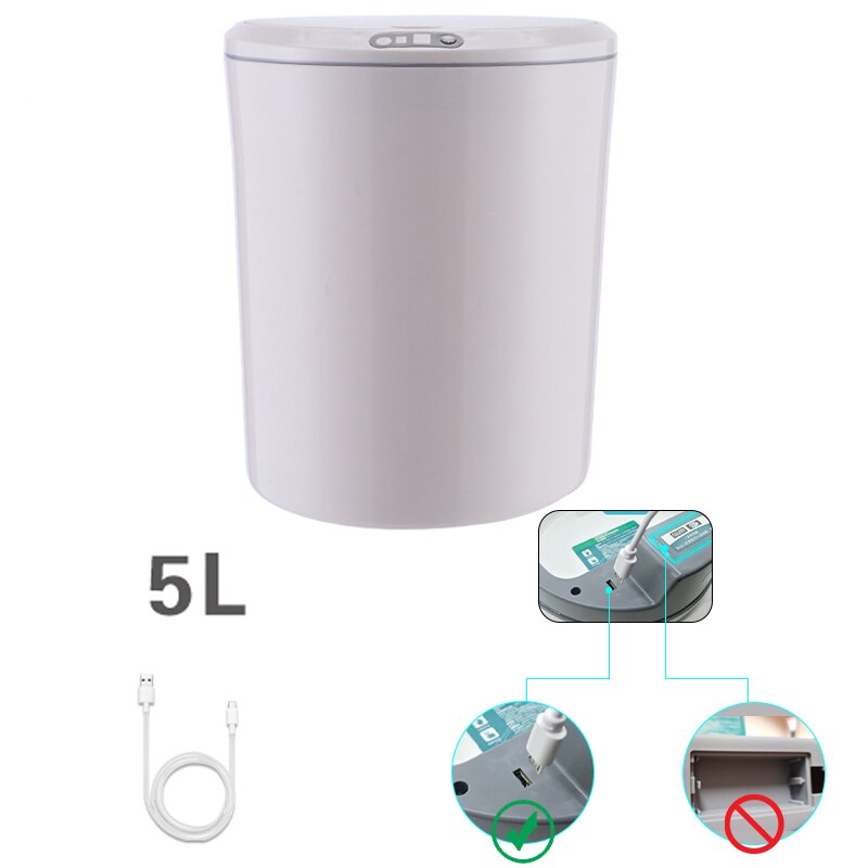 3/5L Smart Trash Cans Intelligent Desktop Waste Bin Automatic Touchless Trash Bin Infrared Motion Sensor Garbage Bucket Dustbin: khaki 5L B