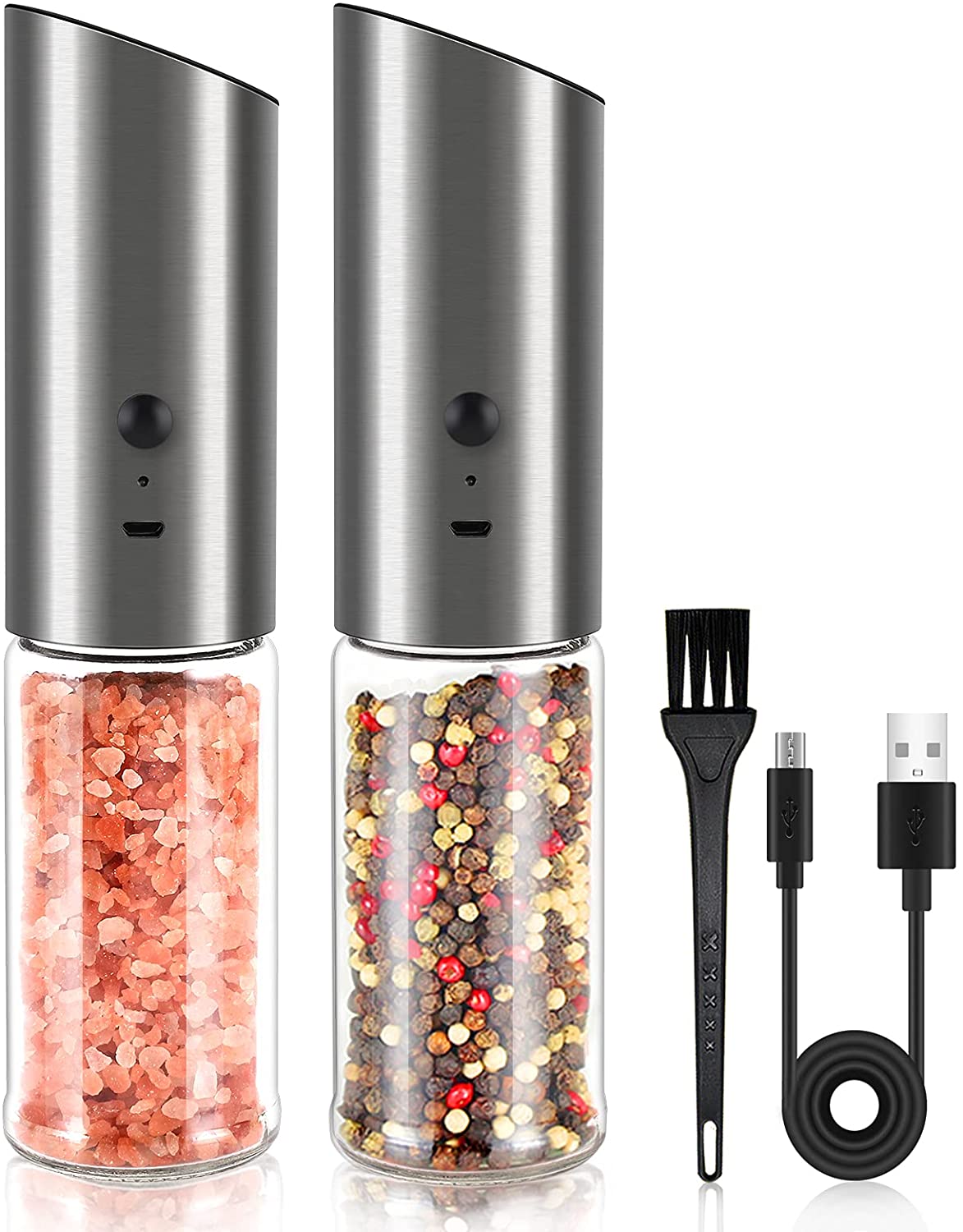 Electric Salt &amp; Pepper Grinder USB Rechargeable Pepper Mill Adjustable Coarseness LED Light Automatic Spice Grinder Kitchen Tool