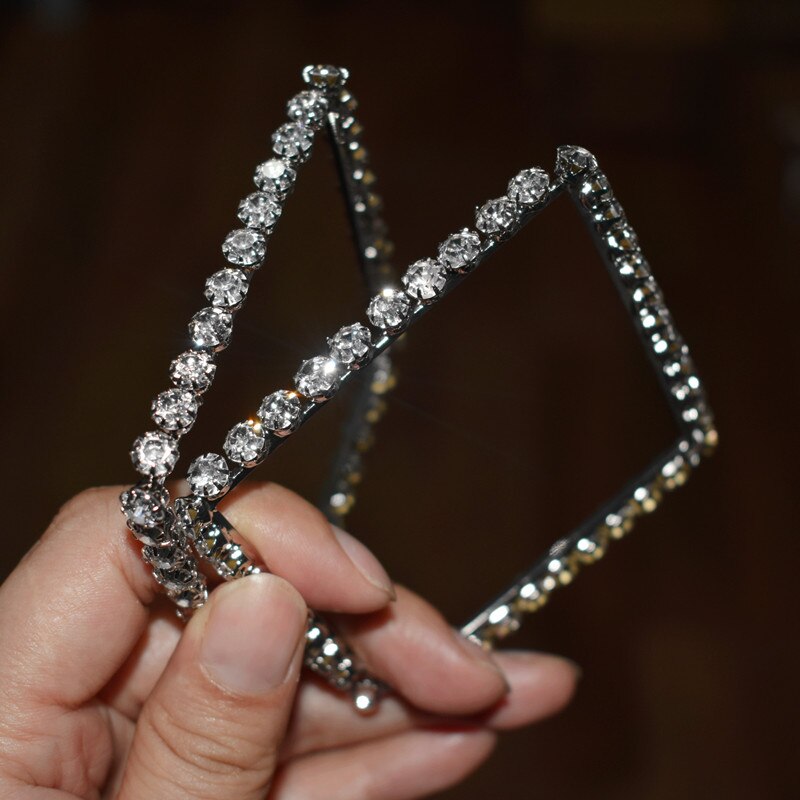 Nuovo Arrivo Delle Donne di Modo Lucido Gemme di Cristallo Quadrato Orecchini Del Cerchio Dei Monili di Vendita Calda Alla Moda Dichiarazione Orecchini Accessori