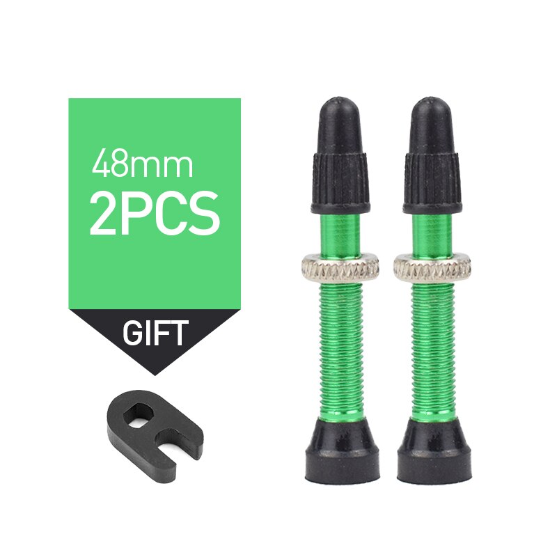 Fiets 2 Stuks Tubeless Legering Stem 48Mm Presta Ventiel Voor Geen Buis Road Mountain Fietsen Tubelss Kit Compatibele Accessoires: 2pc green
