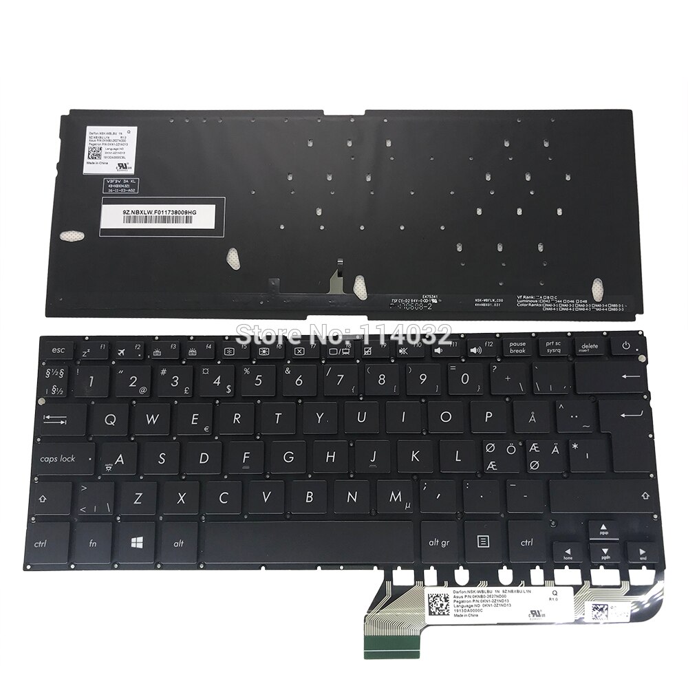 Vervanging Toetsenborden UX430 Backlight Toetsenbord Voor Asus Zenbook UX430UQ Uar Ne Noorwegen Sw Zwitserse Zwart Laptops Kb Nsk Wblbu Schroeven: UX430UQ NE