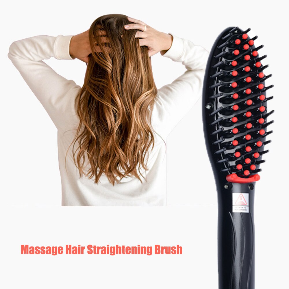 Cepillo eléctrico de cerámica para masaje y alisado del cabello, peine iónico negativo para salón, herramienta de peinado Anti frizz, plancha plana