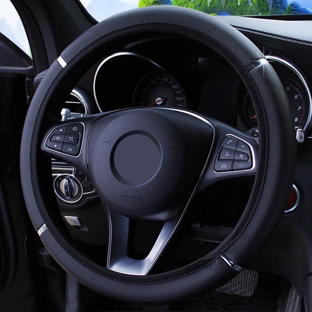 Universele Auto Stuurhoes Anti Slip Pu Lederen Steering Covers 37-38Cm Diameter Auto Decoratie Auto-styling: Black